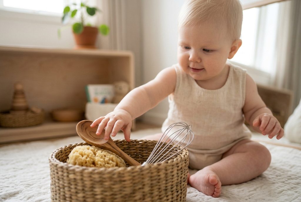 Baby Exploring Household Treasure Basket
