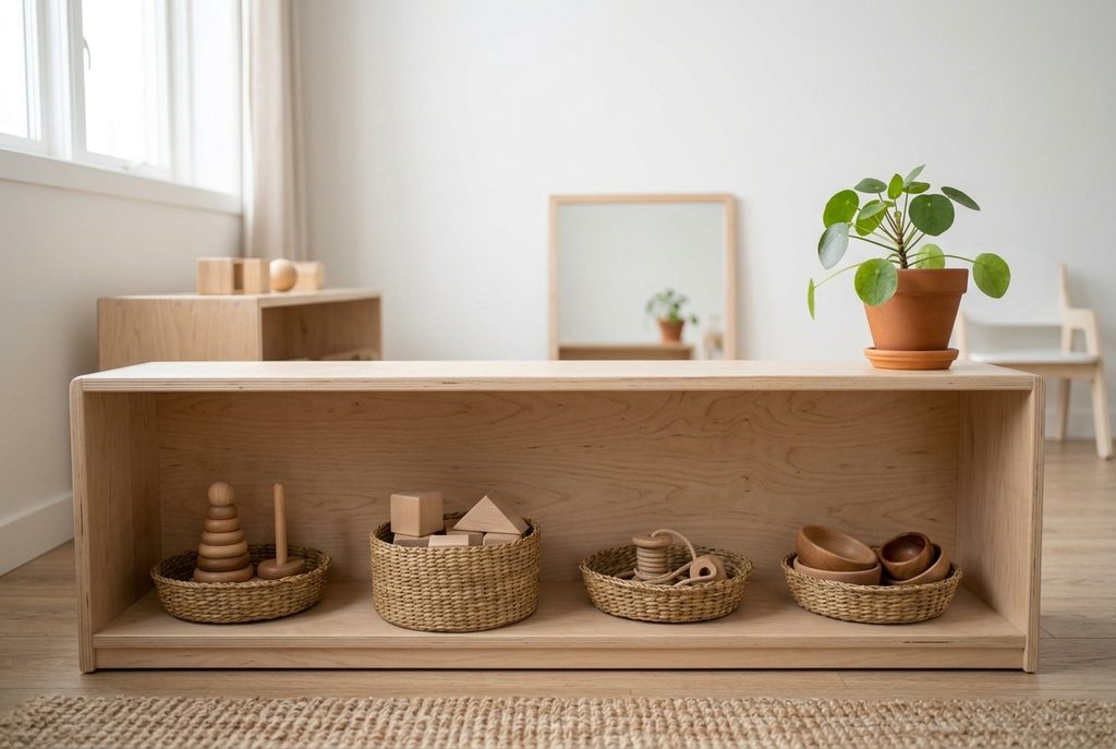 Minimalist Low Montessori Toy Shelf